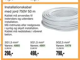 Harald Nyborg Installationskabel med jord 750V 50 m tilbud