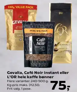 SuperBrugsen Gevalia, Café Noir instant eller L'OR hele kaffe bønner tilbud