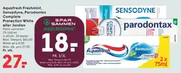 SPAR Aquafresh Freshmint, Sensodyne, Parodontax Complete Protection White eller Jordan tilbud