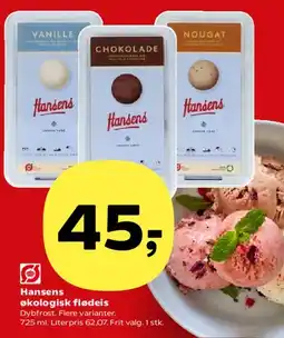 Kvickly Hansens økologisk flødeis tilbud