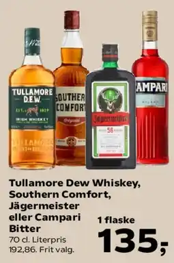 Kvickly Tullamore Dew Whiskey, Southern Comfort, Jägermeister eller Campari tilbud