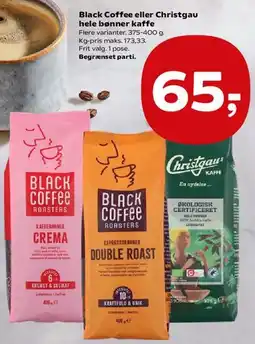 Kvickly Black Coffee eller Christgau hele bønner kaffe tilbud