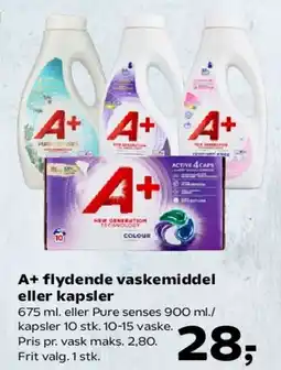 Kvickly A+ flydende vaskemiddel eller kapsler tilbud
