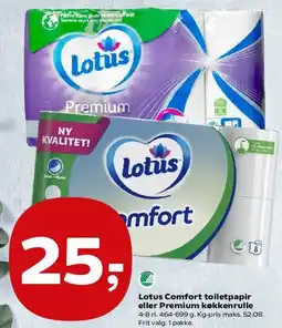 Kvickly Lotus Comfort toiletpapir eller Premium køkkenrulle tilbud