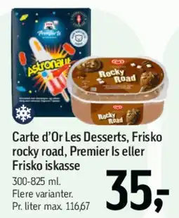 Føtex Carte d'Or Les Desserts / Frisko rocky road / Premier Is / Frisko iskasse tilbud