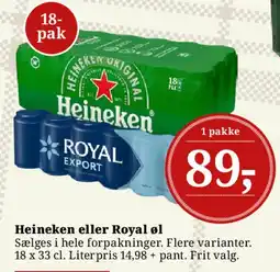 Dagli'Brugsen Heineken eller Royal øl (18-pak) tilbud