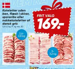 Bilka Koteletter, flæsk i skiver, spareribs eller nakkekoteletter af dansk gris tilbud