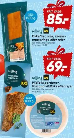 Bilka Vildlaks portioner / Toscana vildlaks / Grønlands rejer tilbud