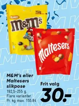 Bilka M&M's eller Maltesers silkepose tilbud