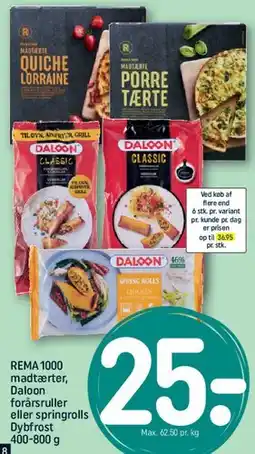 REMA 1000 REMA1000 madtærter, Daloon forårsruller eller springrolls tilbud