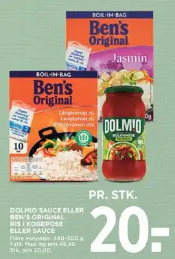 MENY Dolmio sauce eller Ben's Original ris tilbud