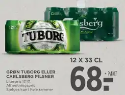 MENY Grøn Tuborg eller Carlsberg pilsner (12 x 33 cl) tilbud