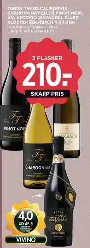 MENY 3 flasker promo – Terra Twins / Via Vecchio / Kloster Eberbach (udvalgte vine) tilbud