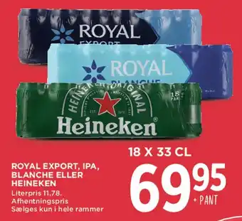 MENY Royal Export / IPA / Blanche eller Heineken (18 x 33 cl) tilbud