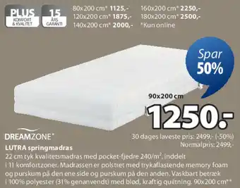 JYSK DREAMZONE LUTRA springmadras tilbud