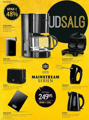 Kop & Kande Kaffemaskine, Kaffemølle,Sandwich Toaster Model 6882.Crispy, Toaster Model 2260,Håndmixer 6766, Køkkenvægt 9707,El-Kedel 6451 tilbud