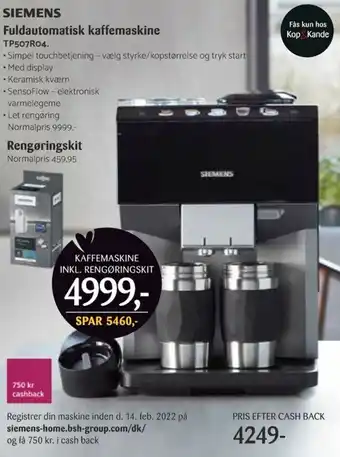 Kop & Kande Siemens Fuldautomatisk Kaffemaskine TP507R04, Rengøringskit tilbud