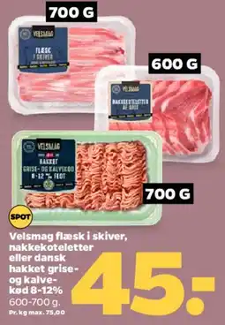 Netto Velsmag flæsk i skiver, nakkekoteletter eller hakket grisekød tilbud