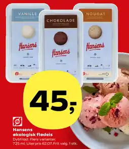 Kvickly Hansens økologisk flødeis tilbud