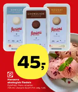 Kvickly Hansens økologisk flødeis tilbud
