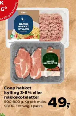 Kvickly Coop hakket kylling 3-6% eller nakkekoteletter tilbud