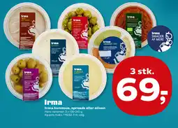 Kvickly Irma hummus, spreads eller oliven tilbud