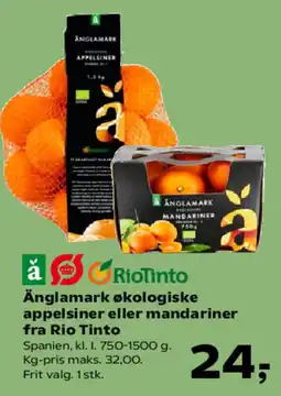 Kvickly Änglamark økologiske appelsiner eller mandariner fra Rio Tinto tilbud