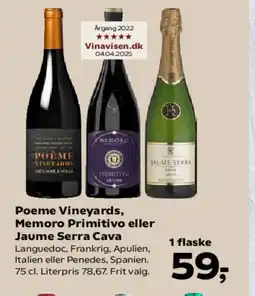 Kvickly Poeme Vineyards, Memoro Primitivo eller Jaume Serra Cava tilbud