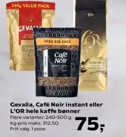 Kvickly Gevalia, Café Noir instant eller L'OR hele kaffe bønner tilbud