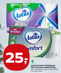 Kvickly Lotus Comfort toiletpapir eller Premium køkkenrulle tilbud
