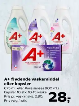 Kvickly A+ flydende vaskemiddel eller kapsler tilbud