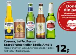 Kvickly Corona, Leffe, Peroni, Staropramen eller Stella Artois tilbud
