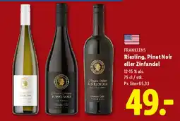 Lidl Franklins Riesling, Pinot Noir eller Zinfandel tilbud
