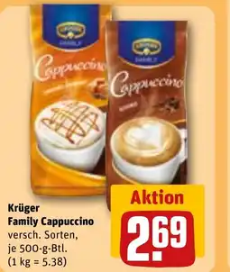 REWE DE Krüger Family Cappuccino versch. Sorten, tilbud