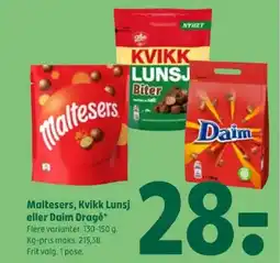 Coop 365 Maltesers, kvikk lunsj eller daim dragé tilbud