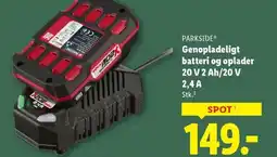 Lidl PARKSIDE® Genopladeligt batteri og oplader 20 V 2 Ah / 20 V 2.4 A tilbud