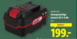 Lidl PARKSIDE® Genopladeligt batteri 20 V 4 Ah tilbud