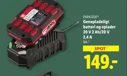 Lidl PARKSIDE® Genopladeligt batteri og oplader 20 V 2 Ah/20 V 2.4 A tilbud