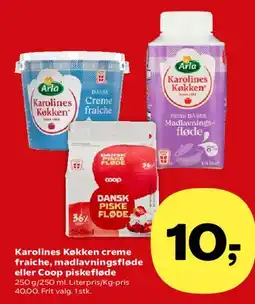 SuperBrugsen Karolines Køkken creme fraiche / madlavningsfløde eller Coop piskefløde tilbud