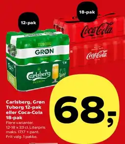 SuperBrugsen Carlsberg / Grøn Tuborg 12-pak eller Coca-Cola 18-pak tilbud