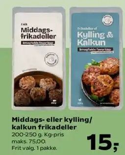 SuperBrugsen Middags- eller kylling/kalkun frikadeller tilbud
