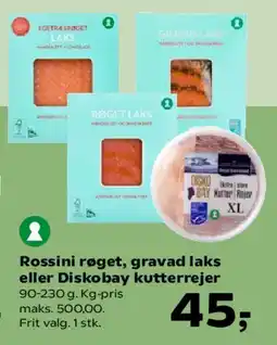 SuperBrugsen Rossini røget / gravad laks eller Diskobay kutterrejer tilbud