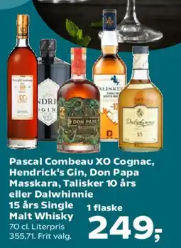 SuperBrugsen Pascal Combeau XO Cognac, Hendrick's Gin, Don Papa, Talisker 10 års eller Dalwhinnie 15 års tilbud