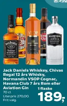 SuperBrugsen Jack Daniels, Chivas Regal 12 års, Normandin VSOP, Havana Club 7 års eller Aviation Gin tilbud