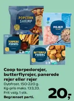 SuperBrugsen Coop torpedorejer / butterflyrejer / panerede rejer tilbud