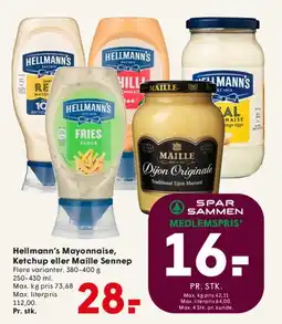 SPAR Hellmann's Mayonnaise, Ketchup eller Maille Sennep tilbud