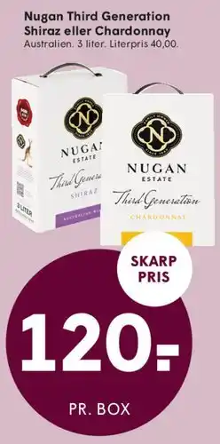 SPAR Nugan Third Generation Shiraz eller Chardonnay tilbud
