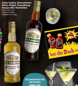 Kvickly Cuba Vodka, Sismofytter, Flügel, Svendborg Snaps / Halvbitter tilbud