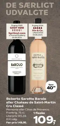 Kvickly Roberto Sarotto Barolo eller Château de Saint‑Martin Cru Classé tilbud