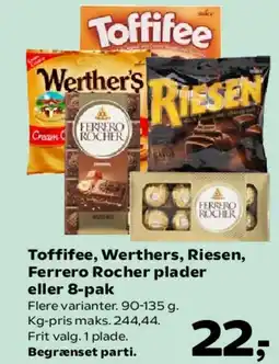 Kvickly Toffifee, Werther's, Riesen eller Ferrero Rocher tilbud